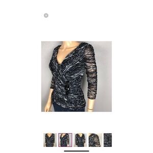 Tadashi Shoji Leopard Print Top‎ Bead Detailing Ruching Small